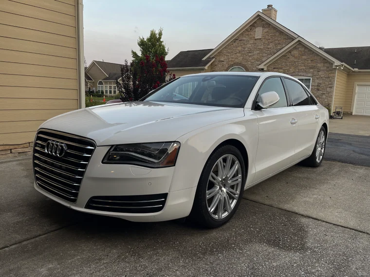 White Audi A8 sedan with a freshly detailed exterior finish